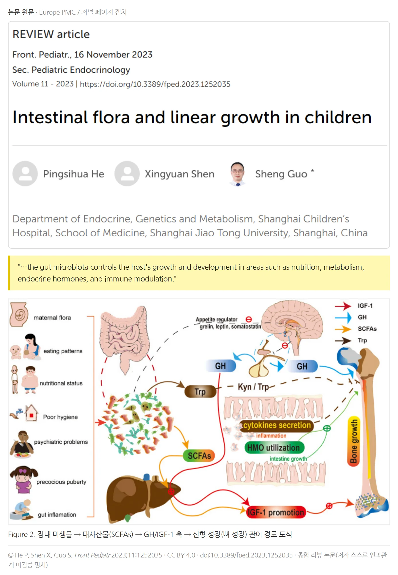 He et al., Frontiers in Pediatrics 2023 논문 원문 캡처